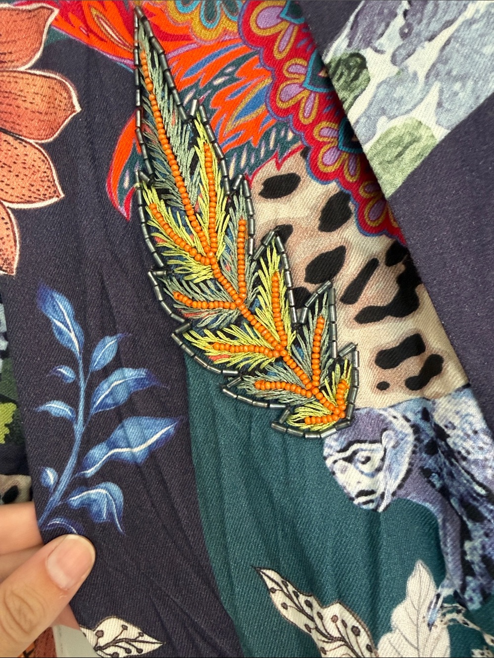 Taj by Sabrina cripple Teal, Navy & green Floral Wrap Mini Dress - Picture 4 of 7